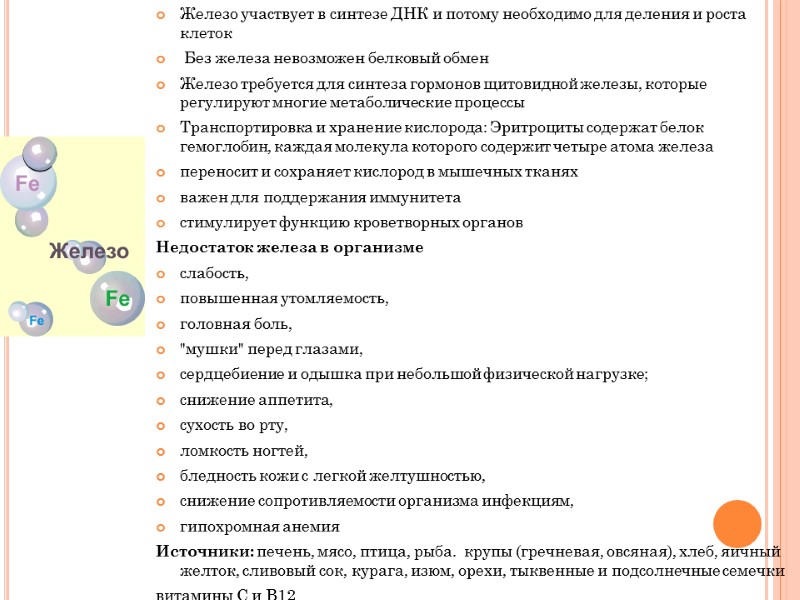 Железо участвует в синтезе ДНК и потому необходимо для деления и роста клеток 
